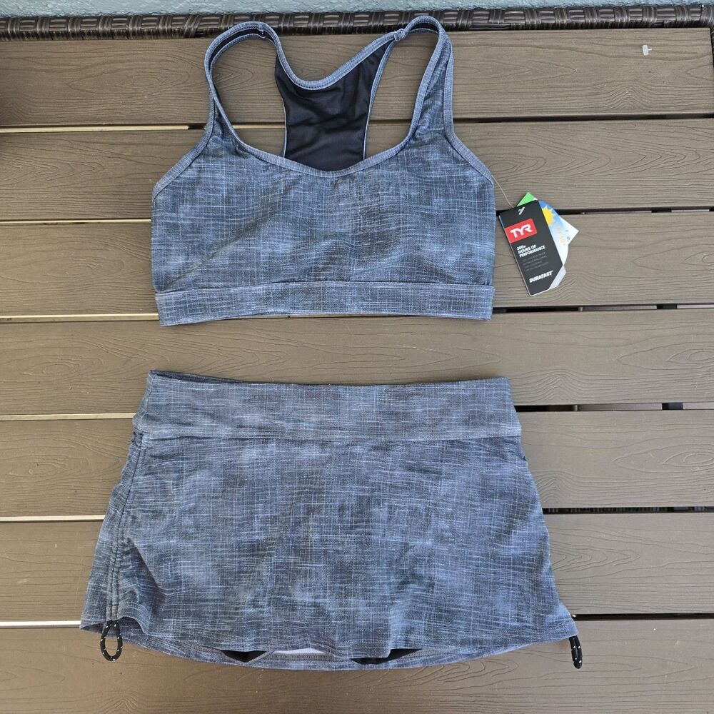 TYR Womens Grey Sandblasted  Racerback Top (M) & Matching Skort (S) NEW Sample